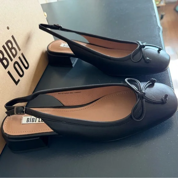 Bibi Lou Black Leather Suzy Slingback Heels - Picture 3 of 6